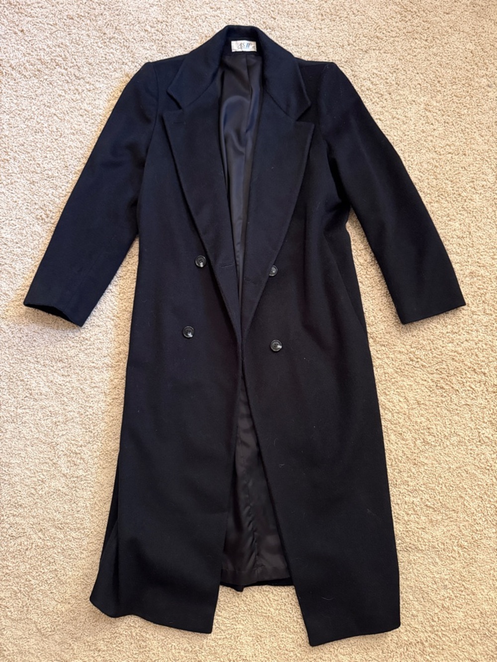 Black Double-Breasted Long Wool Coat